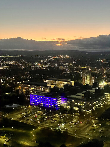 Bild zur Presse-News "Weltfrühgeborenentag 2025: Bunte Laternen im lila Licht"