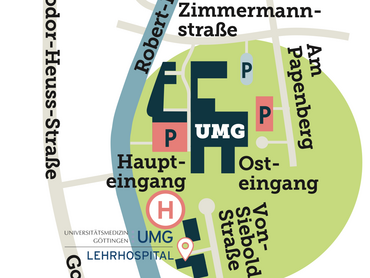 Lageplan mit Position des Lehrhospitals