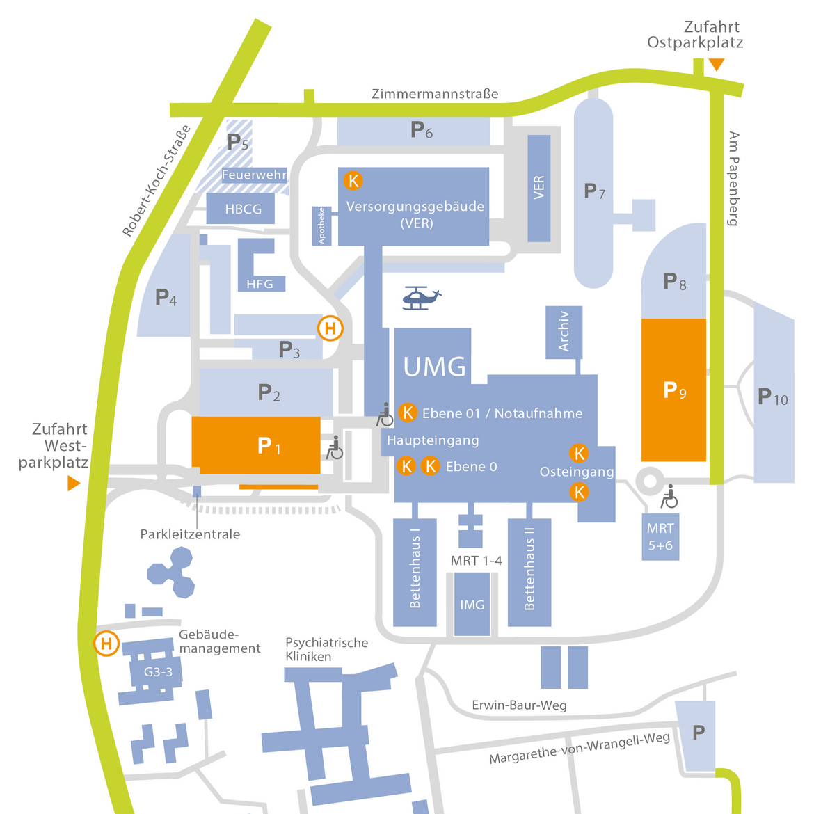 Building plan with highlighted parking lot